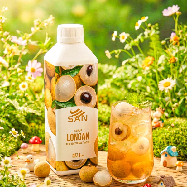 SYRUP LONG NHÃN (1 kg), tặng sách công thức, tiện dụng, trái cây tự nhiên, đậm đặc, chuyên dùng pha chế trà trái cây, soda
