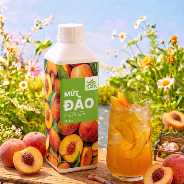 Mứt Đào Tươi Chai 1kg Tiện Dụng, Chuẩn Pha Chế Trà Đào, Trà Trái Cây, Đồ Uống
