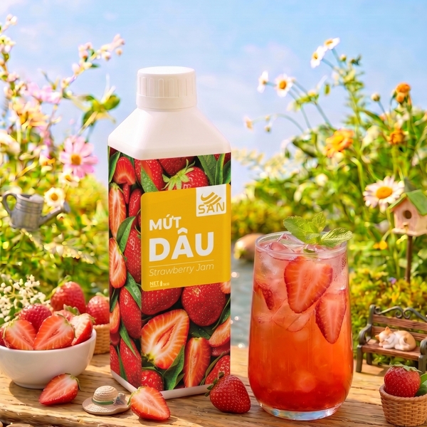 Mứt Dâu Tây Đậm Đặc Chai 1kg Tiện Dụng, Chuẩn Pha Chế Trà Sữa, Sinh Tố, Làm Bánh