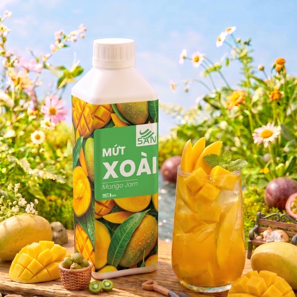 Mứt Xoài Đậm Đặc Chai 1kg Tiện Dụng, Chuẩn Pha Chế Sinh Tố, Đá Xay, Trà Sữa