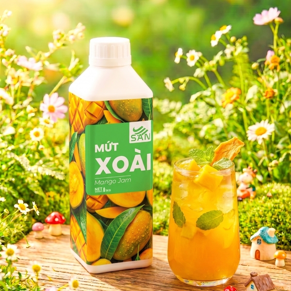 Mứt Xoài Đậm Đặc Chai 1kg Tiện Dụng, Chuẩn Pha Chế Sinh Tố, Đá Xay, Trà Sữa