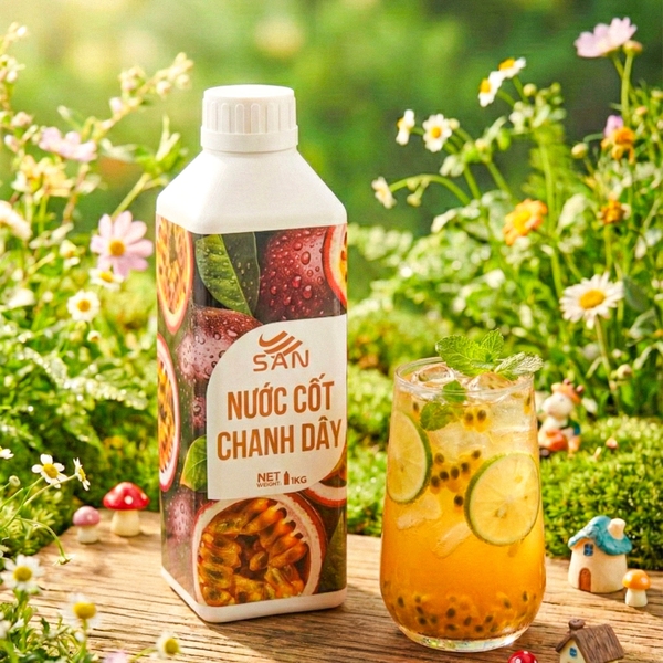 Nước Cốt Chanh Dây SAN Chai 1Kg, có mẫu thử, công thức, pha chế chuẩn quán, dễ sử dụng, đủ hương vị