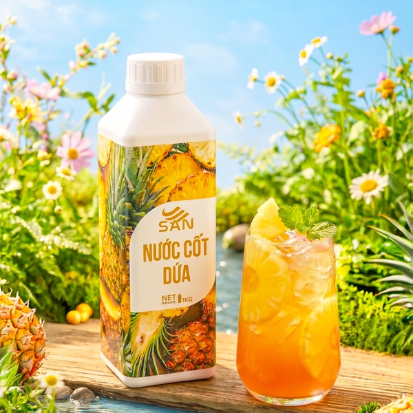 Nước Cốt Dứa SAN Chai 1Kg – Nguyên Liệu Pha Chế Trà Trái Cây, Soda, Đá Xay