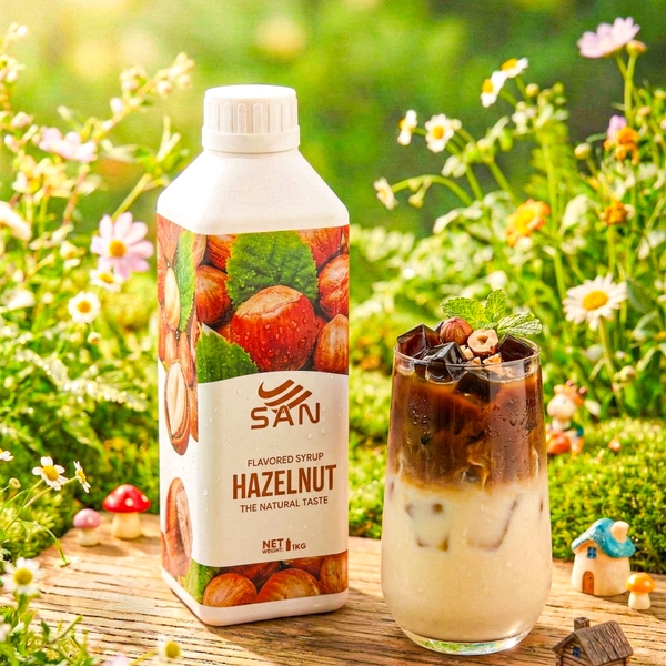 Syrup Hương Hạt Phỉ SAN Chai 1Kg, có mẫu thử, công thức, pha chế chuẩn quán, dễ sử dụng, đủ hương vị