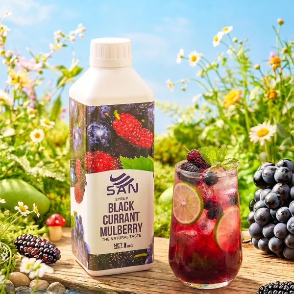 Syrup Nho Đen Dâu Tằm SAN Chai 1Kg – Siro Pha Trà Trái Cây, Soda, Cocktail