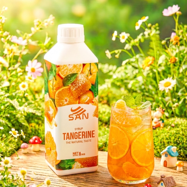 Syrup Quýt SAN Chai 1Kg – Siro Pha Chế Trà Trái Cây, Soda, Cocktail, Có Mẫu Thử 100ml