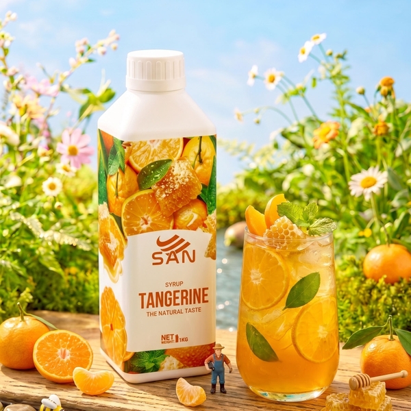 Syrup Quýt SAN Chai 1Kg – Siro Pha Chế Trà Trái Cây, Soda, Cocktail, Có Mẫu Thử 100ml