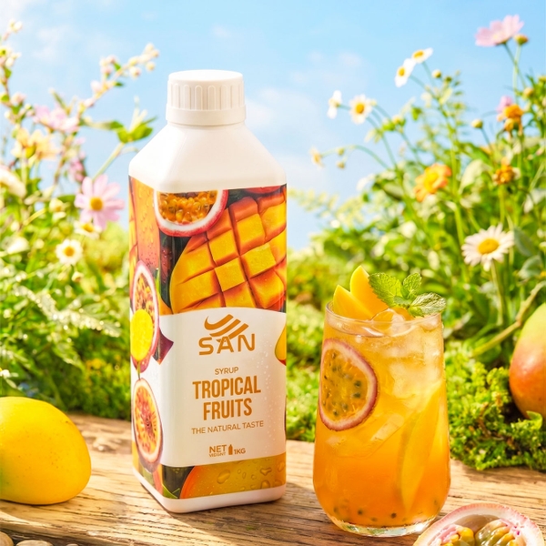 Syrup Xoài Chanh Dây SAN Chai 1Kg – Siro Pha Trà Trái Cây, Soda, Đá Xay