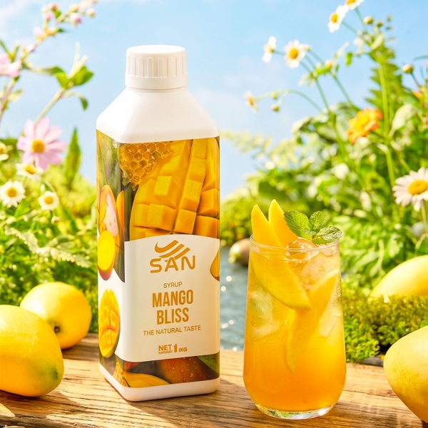 Syrup Xoài Mật Ong SAN Chai 1Kg – Siro Pha Trà Trái Cây, Soda, Đá Xay