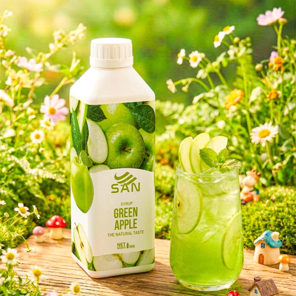 Syrup Táo Xanh SAN Chai 1Kg – Siro Pha Chế Trà Trái Cây, Soda, Cocktail