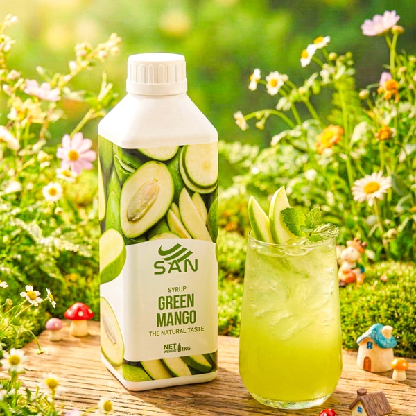Syrup Xoài Non SAN Chai 1Kg – Siro Pha Chế Trà Trái Cây, Soda, Đá Xay