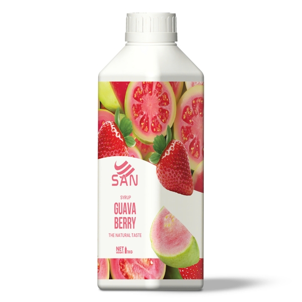 SYRUP ỔI HỒNG DÂU TÂY Chai 1Kg (Trái Cây Tự Nhiên - Hương Thơm, Màu Sắc Nổi Bật)