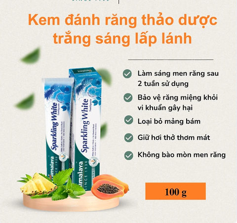 COMBO 3 Kem đánh răng trắng sáng lấp lánh Himalaya Sparkling White Toothpaste (3 TUÝP)