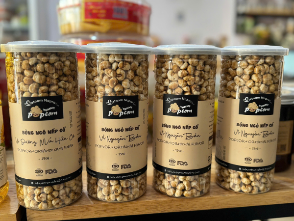 Bỏng ngô nếp cổ hữu cơ Napro vị mắm tỏi ớt (hộp 150gr)