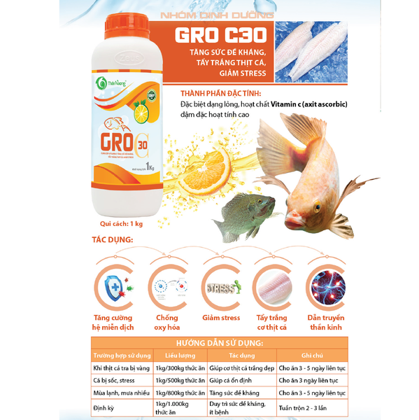 GRO C30 - Tăng sức đề kháng, tẩy trắng thịt cá, giảm stress
