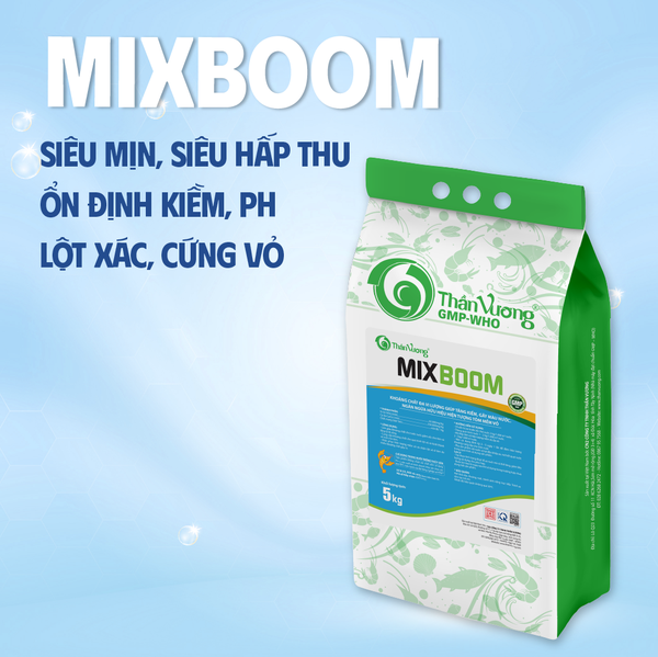 MIXBOOM - Khoáng đa vi lượng giúp tăng kiềm, gây màu nước. Ngăn ngừa hiện tượng tôm mềm vỏ