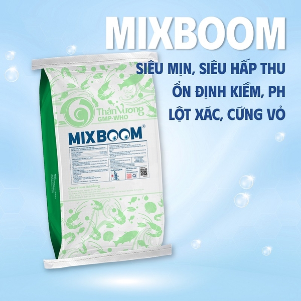 MIXBOOM - Khoáng chất đa vi lượng giúp tăng kiềm, gây màu nước. Ngăn ngừa hữu hiệu hiện tượng tôm mềm vỏ