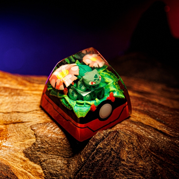 Style Meets Playfulness: Pokémon Bulbasaur Artisan Keycap by Breakwood
