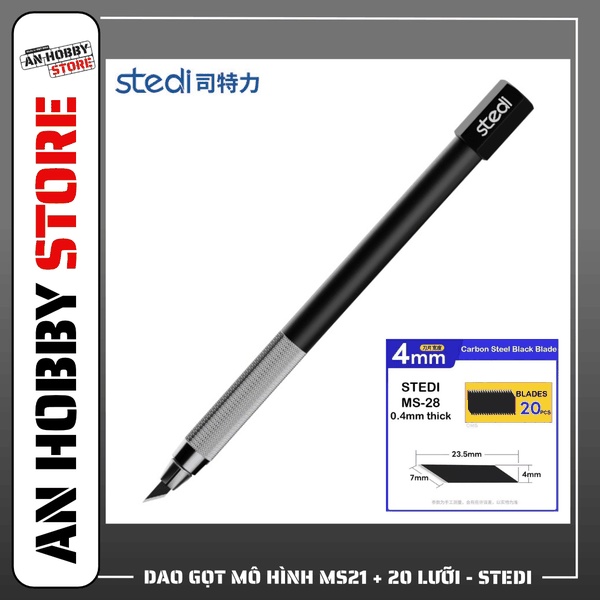 [Chính Hãng] Stedi Dao Gọt Mô Hình, Xử lý ghẻ MS 21 Cao Cấp Cán Kim Loại + hộp Dao 4mm 20 lưỡi