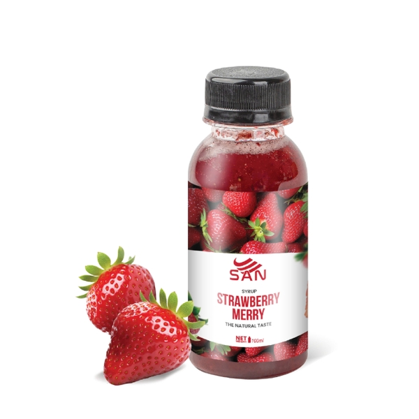 SYRUP STRAWBERRY DÂU MERRY Chai nhỏ 100ml (Trái Cây Tự Nhiên - Hương Thơm, Màu Sắc Nổi Bật)