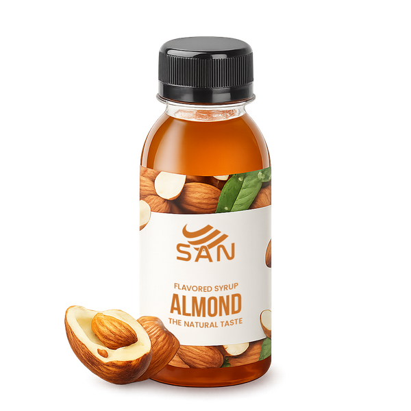 SYRUP HƯƠNG HẠNH NHÂN Chai 100ml, đậm đà, có chai chiết 100ml tặng công thức, latte, trà sữa, làm bánh, pha chế đa dạng