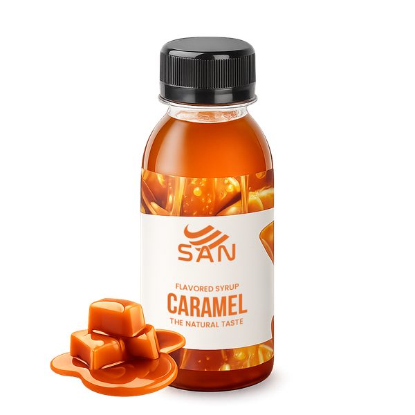 SYRUP HƯƠNG CARAMEL Chai 100ml, đậm đà, có chai chiết 100ml tặng công thức, latte, trà sữa, làm bánh, pha chế đa dạng