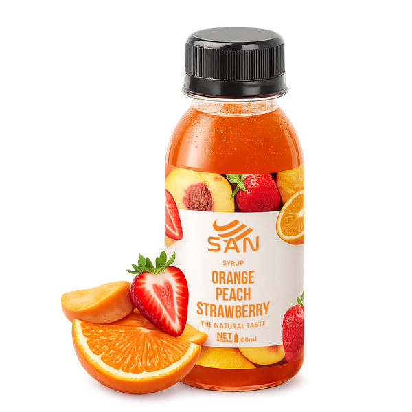 SYRUP CAM ĐÀO DÂU Chai 100ml, tặng sách công thức, tiện dụng, trái cây tự nhiên, đậm đặc, chuyên dùng pha chế trà trái cây, soda