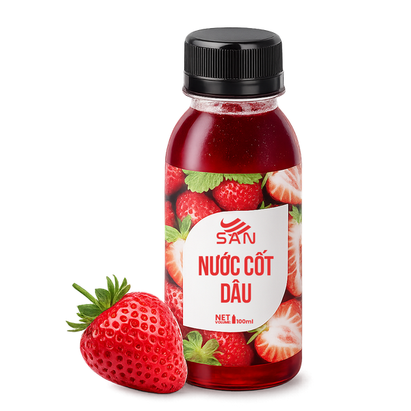NƯỚC CỐT DÂU Chai 100ml, tặng sách công thức, tiện dụng, trái cây tự nhiên, đậm đặc, chuyên dùng pha chế trà trái cây, soda