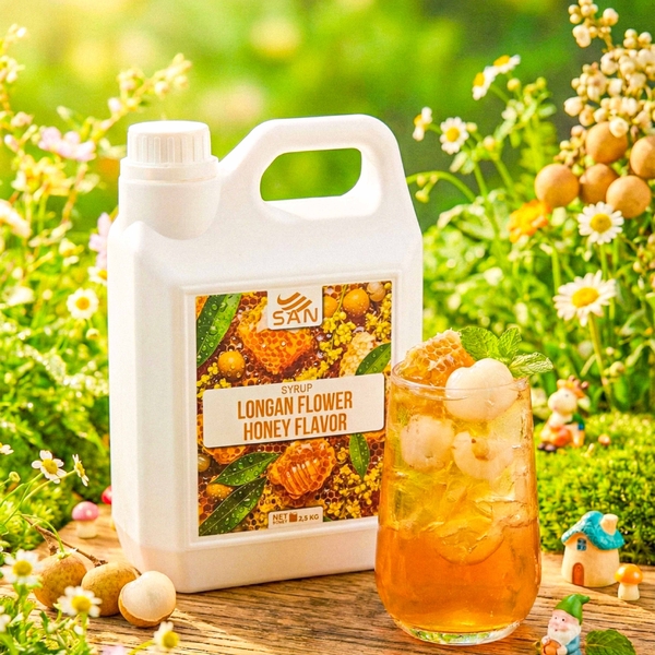 SYRUP HƯƠNG MẬT ONG HOA NHÃN Chai 2,5Kg – Syrup pha chế trà sữa, đồ uống – Có mẫu 100ml, tặng công thức pha chế