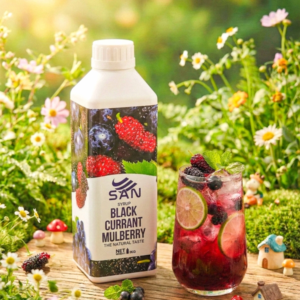 SYRUP NHO ĐEN DÂU TẰM Chai 1Kg (Trái Cây Tự Nhiên - Hương Thơm, Màu Sắc Nổi Bật)