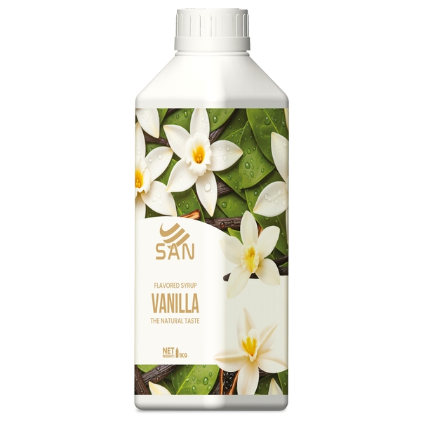SYRUP VANILLA Chai 1Kg, đậm đà, có chai chiết 100ml tặng công thức, latte, trà sữa, làm bánh, pha chế đa dạng