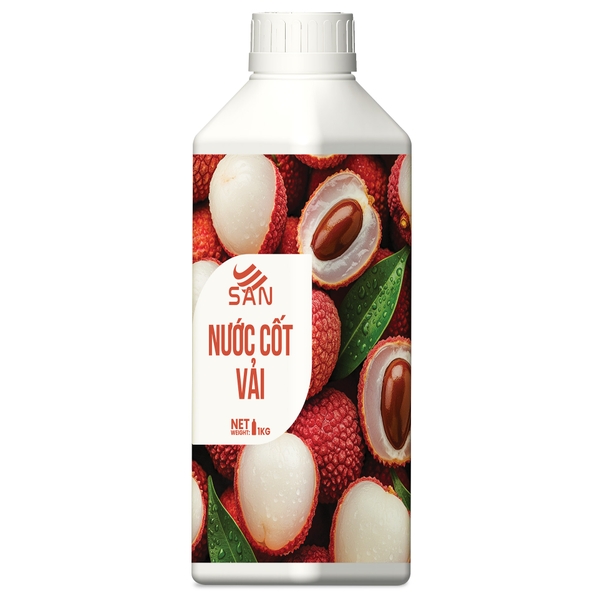 NƯỚC CỐT VẢI Chai 1Kg, tặng sách công thức, tiện dụng, trái cây tự nhiên, đậm đặc, chuyên dùng pha chế trà trái cây, soda