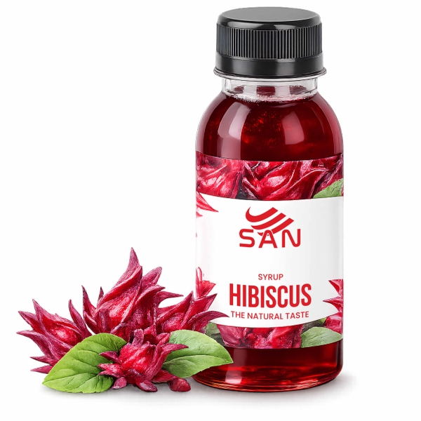 SYRUP HIBISCUS – HIBISCUS SYRUP (100 ml), tặng sách công thức, tiện dụng, trái cây tự nhiên, đậm đặc, chuyên dùng pha chế trà trái cây, soda
