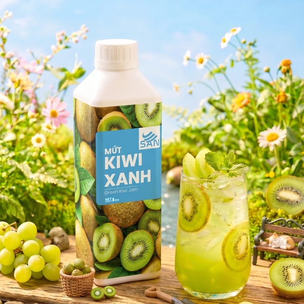 Mứt Kiwi Xanh Chua Ngọt Chai 1kg Tiện Dụng, Chuẩn Pha Chế Soda, Trà Trái Cây, Đồ Uống