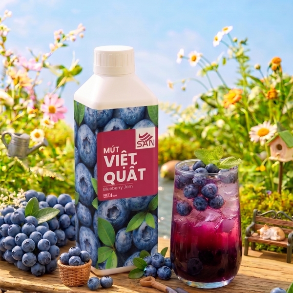 Mứt Việt Quất Blueberry Chai 1kg Tiện Dụng, Chuẩn Pha Chế Sinh Tố, Trà Sữa, Làm Bánh