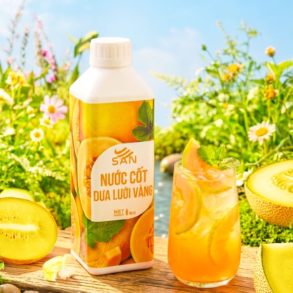 Nước Cốt Dưa Lưới Vàng SAN Chai 1Kg – Pha Trà Trái Cây, Trà Sữa, Soda, Đá Xay