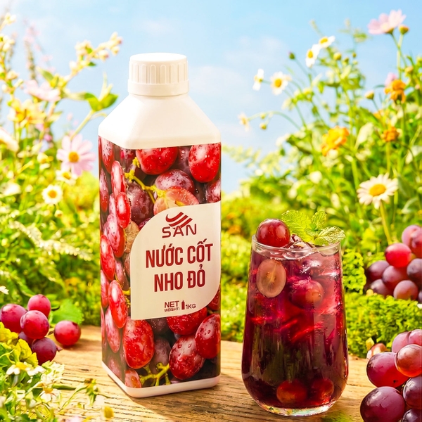 Nước Cốt Nho Đỏ SAN Chai 1Kg – Nguyên Liệu Pha Chế Trà Trái Cây, Soda, Đá Xay
