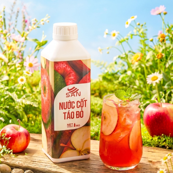 Nước Cốt Táo Đỏ SAN Chai 1Kg – Nguyên Liệu Pha Trà Trái Cây, Soda, Đá Xay