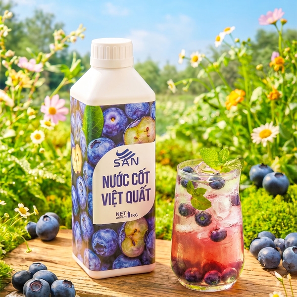Nước Cốt Việt Quất SAN Chai 1Kg – Pha Trà Trái Cây, Soda, Đá Xay, Sữa Chua