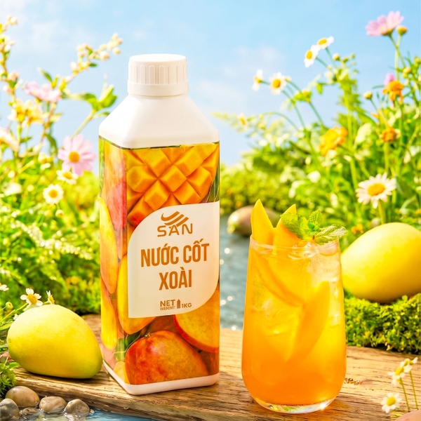 Nước Cốt Xoài SAN Chai 1Kg – Nguyên Liệu Pha Chế Trà Trái Cây, Soda, Đá Xay