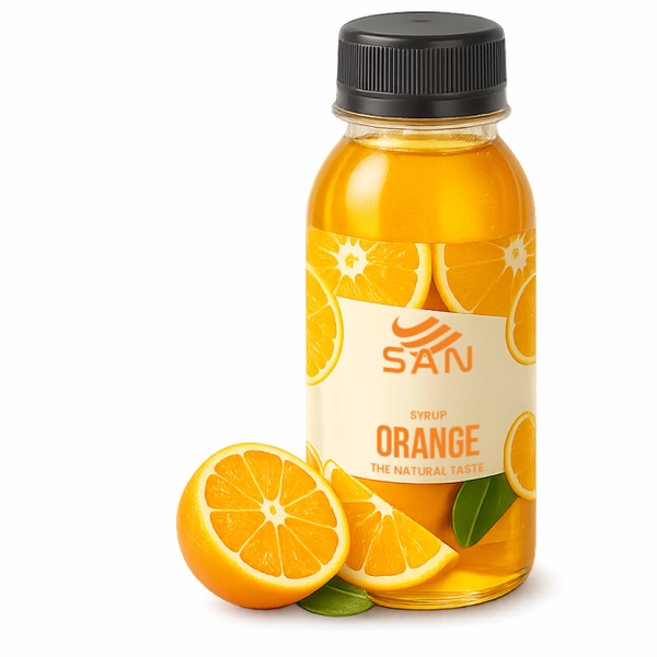 Syrup Cam Vàng SAN Chai 1Kg – Siro Pha Trà Trái Cây, Soda, Cocktail, Đá Xay