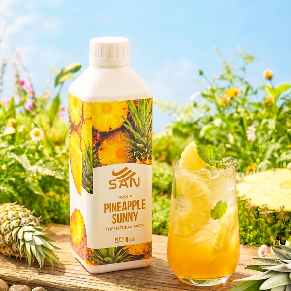 Syrup Dứa Thơm SAN Chai 1Kg – Siro Pha Trà Trái Cây, Soda, Cocktail, Đá Xay