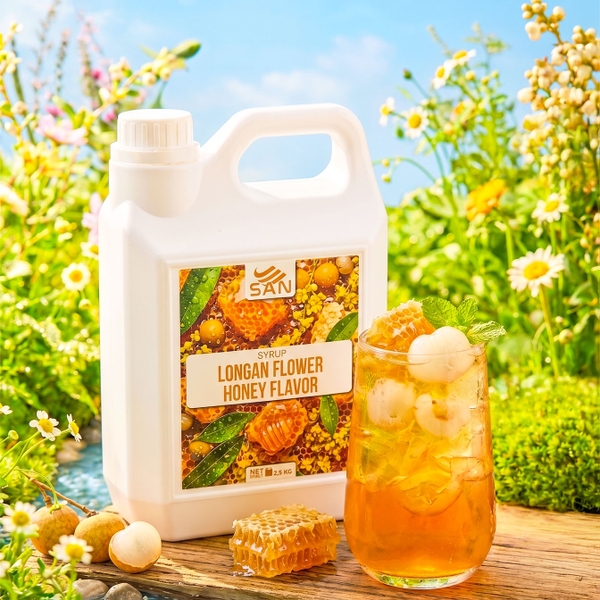 Syrup Mật Ong Hoa Nhãn SAN Chai 2.5Kg – Siro Pha Trà Sữa, Trà Trái Cây, Cà Phê, Có Mẫu 100ml