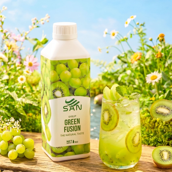 Syrup Kiwi Nho Xanh SAN Chai 1Kg – Siro Pha Trà Trái Cây, Soda, Đá Xay