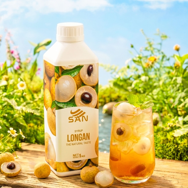 Syrup Long Nhãn SAN Chai 1Kg – Siro Pha Chế Trà Trái Cây, Trà Sữa, Soda