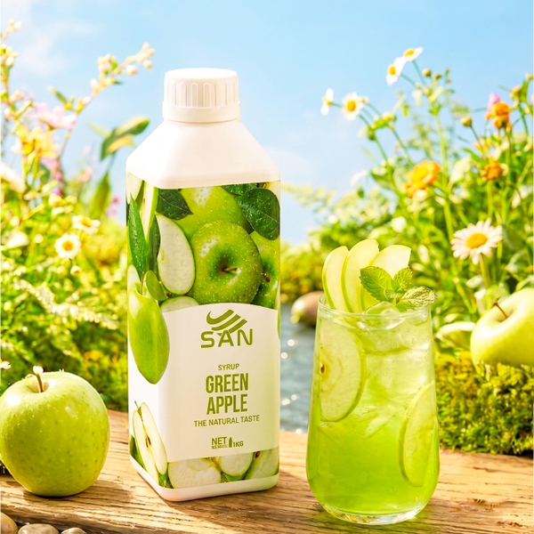 Syrup Táo Xanh SAN Chai 1Kg – Siro Pha Chế Trà Trái Cây, Soda, Cocktail