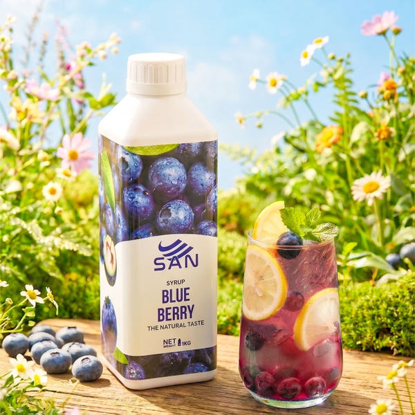 Syrup Việt Quất Berry SAN Chai 1Kg – Siro Pha Trà Trái Cây, Soda, Đá Xay