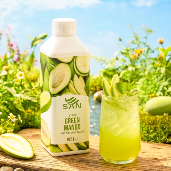 Syrup Xoài Non SAN Chai 1Kg – Siro Pha Chế Trà Trái Cây, Soda, Đá Xay
