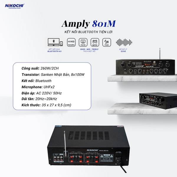 Smart Amply NKC-801M (Amply nghe nhạc Karaoke 801)