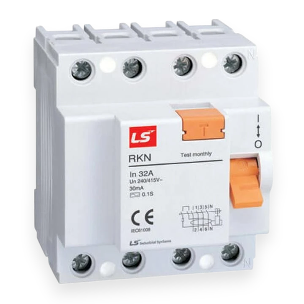 Cầu dao chống giật RCCB LS RKN 3P+N 25A–63A 6kA
